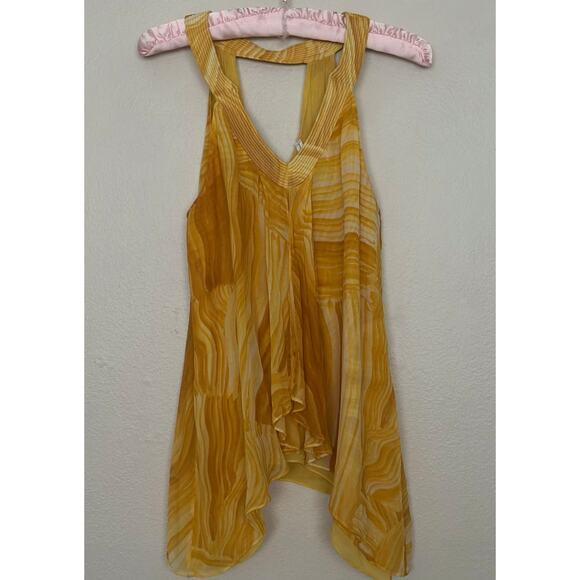Diane Von Furstenberg Sz 6 Yellow Silk Geody Crytal Print “Falyn" Flowy Tank Top - Picture 1 of 8